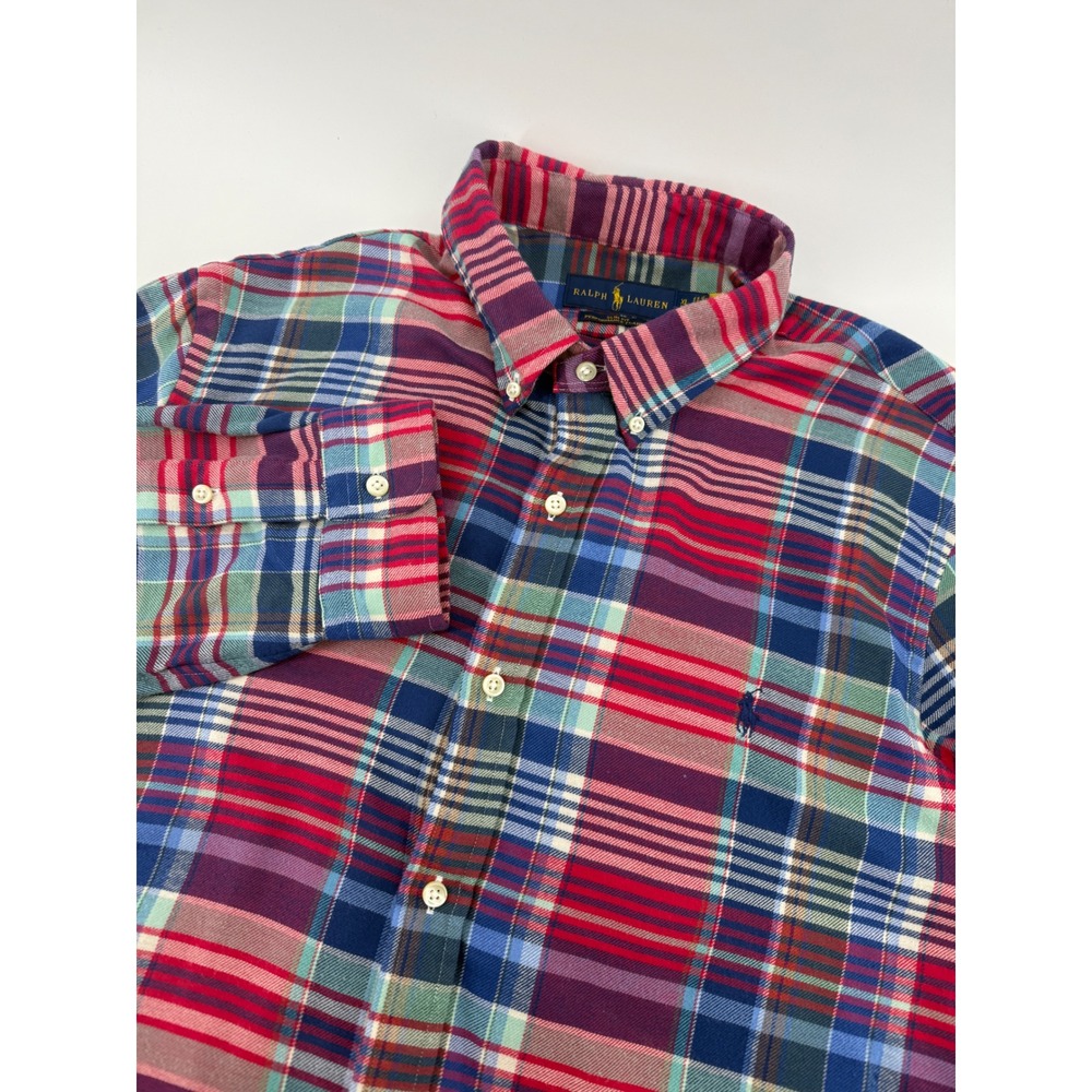 Ralph Lauren Slim Fit Performance Flannel Plaid Shirt XL Red Blue Multi Color